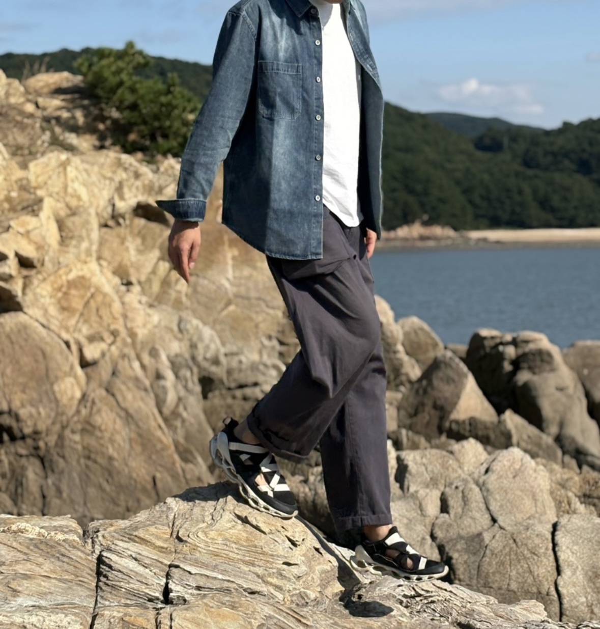 흑청 셔츠 샴브레이 데님 웨스턴 셔츠 남자 청남방 남방 - 상세 이미지 5