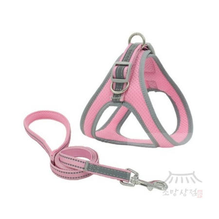 소망상점 애구애구 강아지 메쉬쿠션 반사 하네스 리드줄 Set 쿨소재 강아지줄