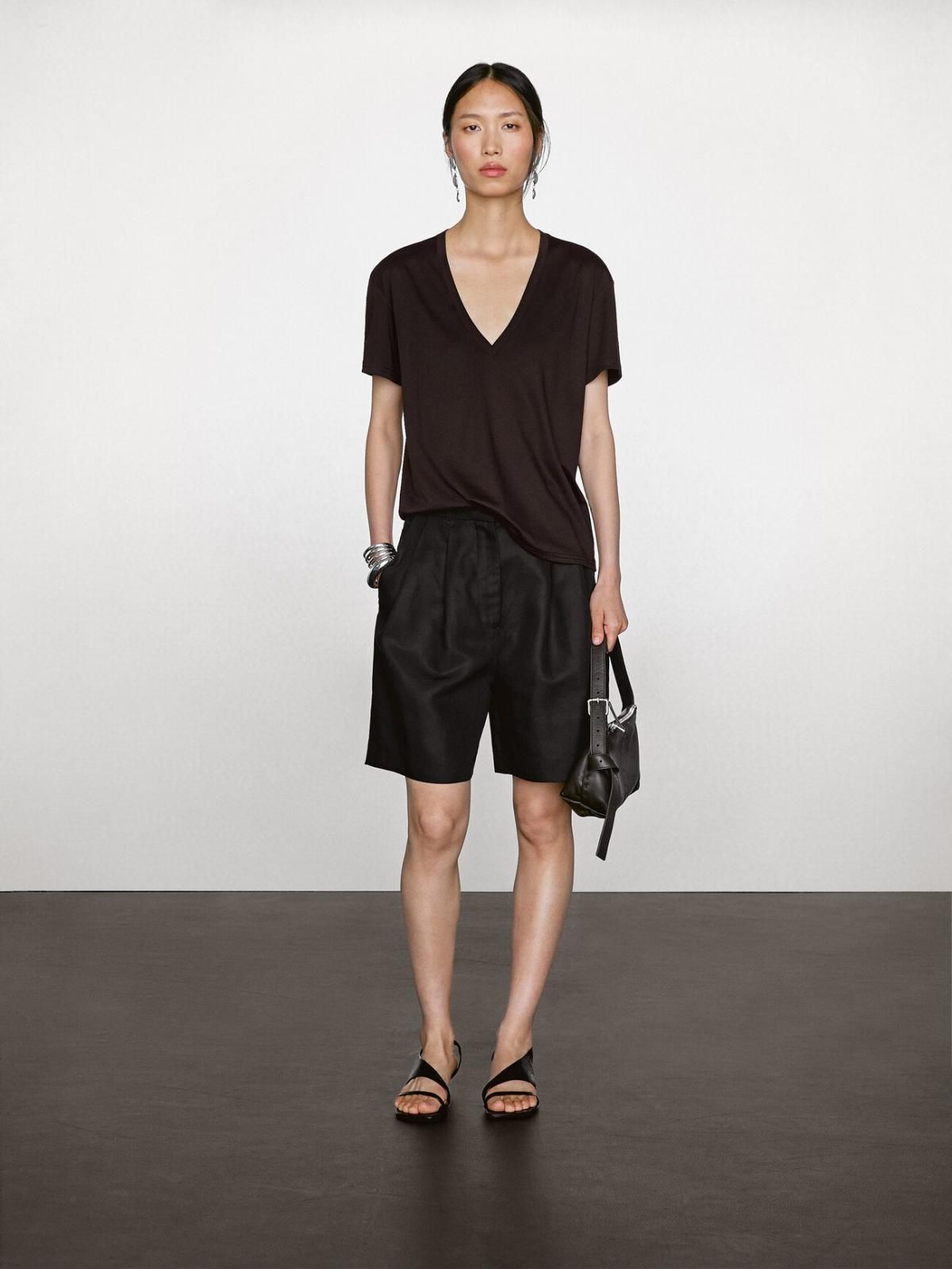 마시모두띠 미니멀 브이넥 100 코튼 반팔 티셔츠 6831/935 BROWN - 상세 이미지 5