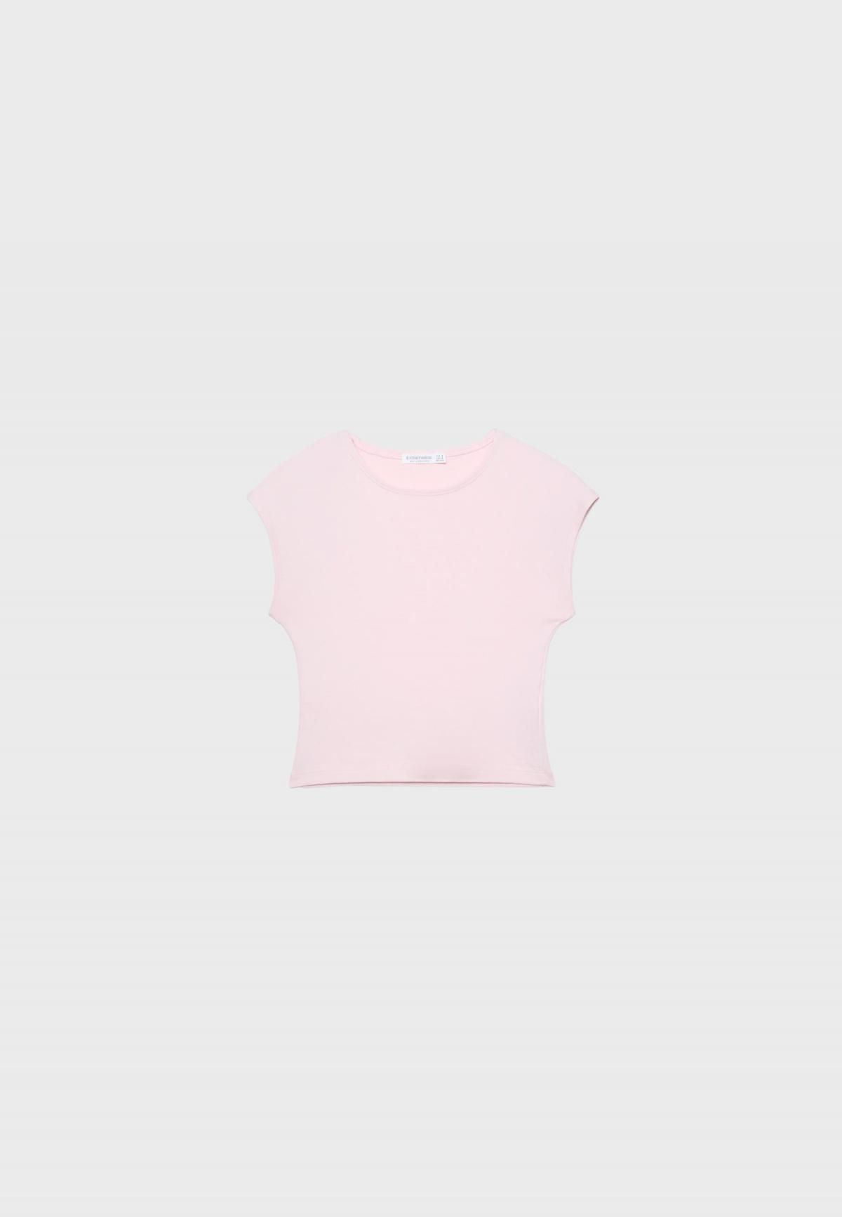 스트라디바리우스 베이직 크롭 라운드넥 캡소매 티셔츠 6505/569 PASTEL PINK - 상품 이미지