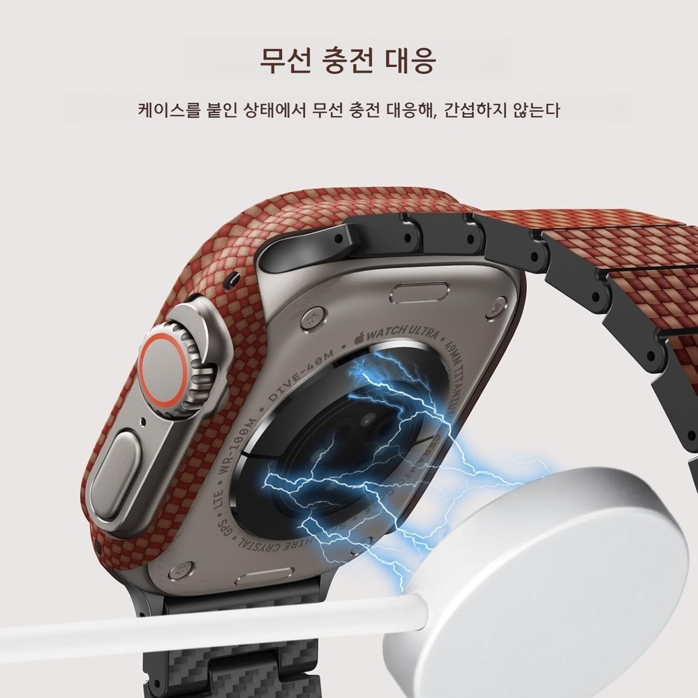 피타카 애플워치 울트라 49mm 아라미드 섬유 에어 케이스 600D 전면보호 카본텍스처 - 상세 이미지 5