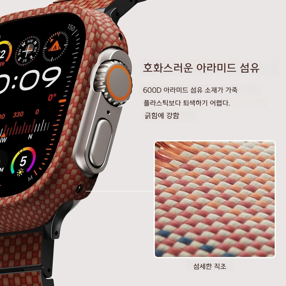 피타카 애플워치 울트라 49mm 아라미드 섬유 에어 케이스 600D 전면보호 카본텍스처 - 상세 이미지 2