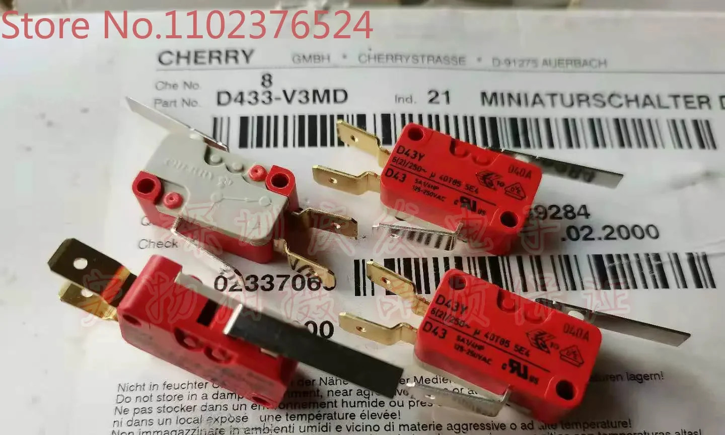 D433-VD 체리 마이크로 스위치 D43Y 스트로크 리미트 핸들 길이 27mm