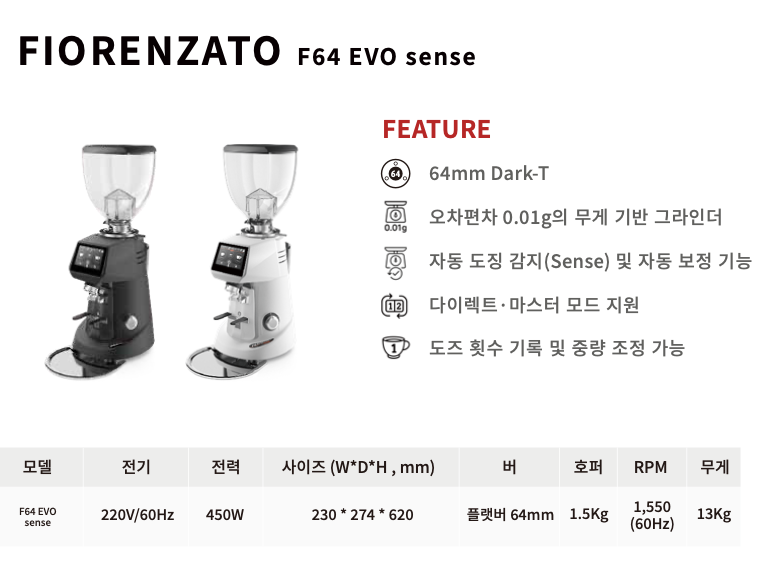 피오렌자또 무게기반 그라인더 커피 전자동 원두 에스프레소 카페 F64E EVO SENSE 이미지 8