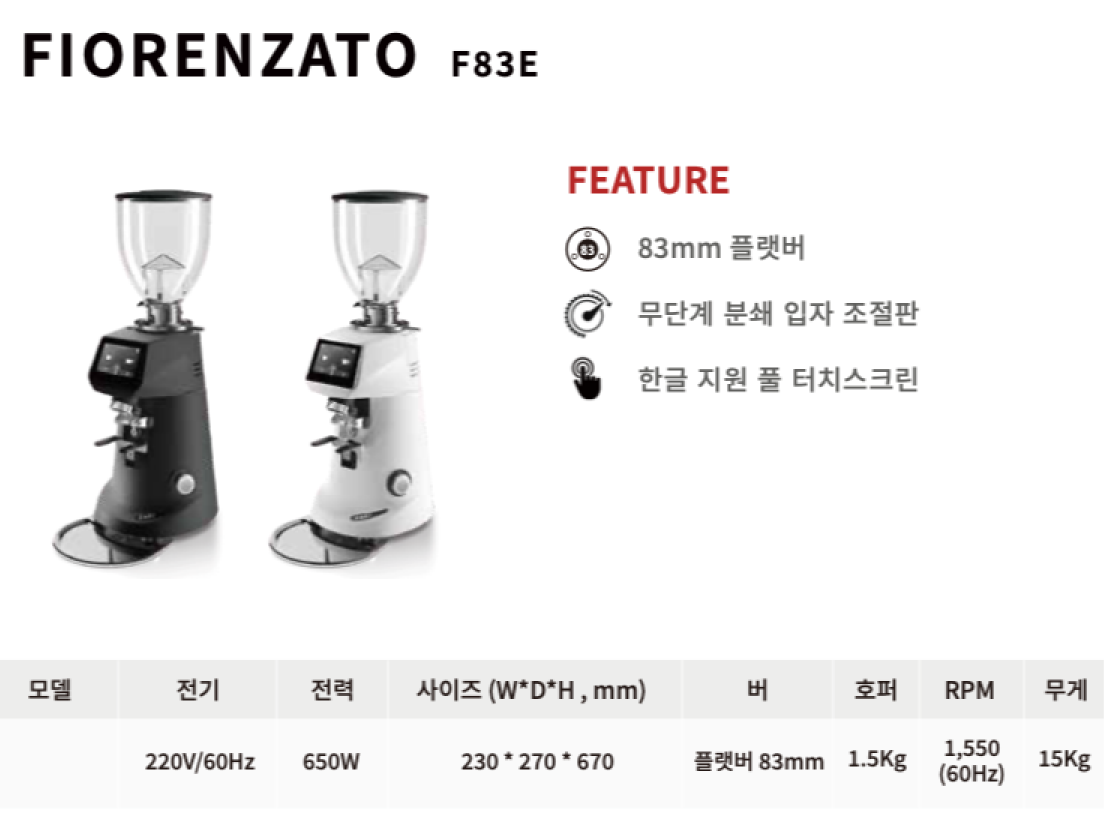 피오렌자또 F83E 풀터치 커피 전동그라인더 업소용커피그라인더 카페 원두 83MM+전자저울 이미지 6