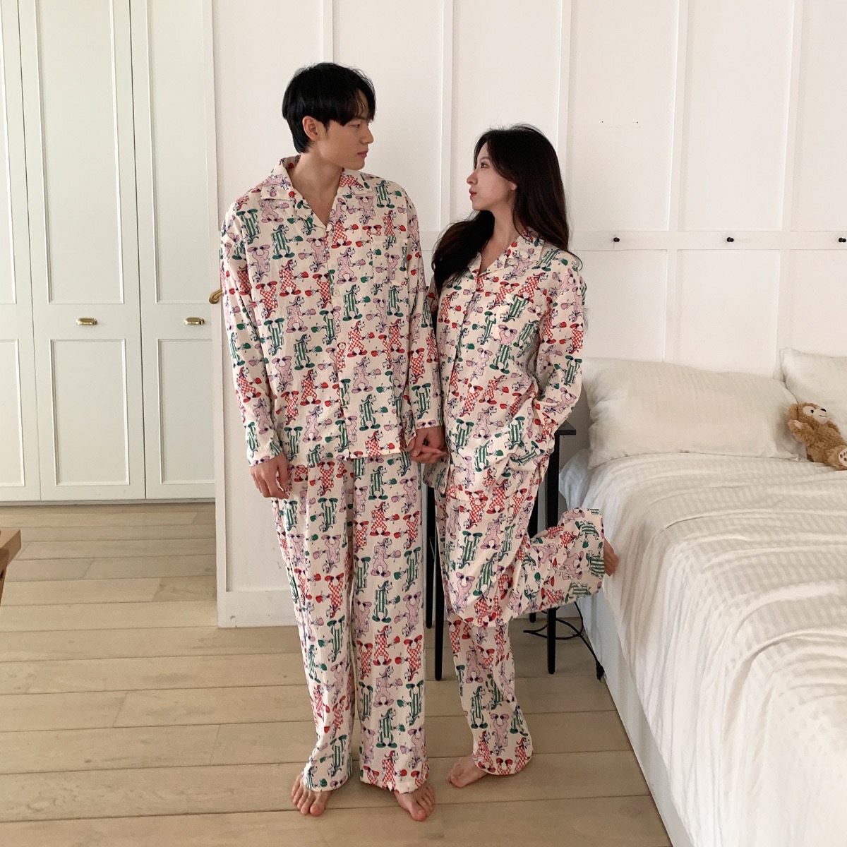 디즈니 커플 파자마구피잠옷세트 긴팔 긴바지 파자마 홈웨어 선물 - 상세 이미지 5