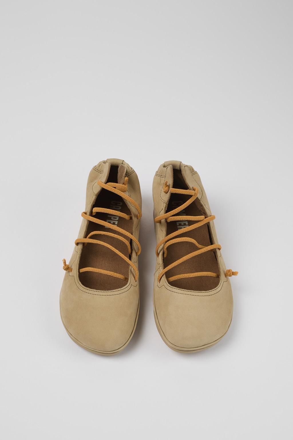 캠퍼 컴포트 베이지 레더 여성 스트랩 플랫슈즈 K400194-030 BEIGE - 상세 이미지 4