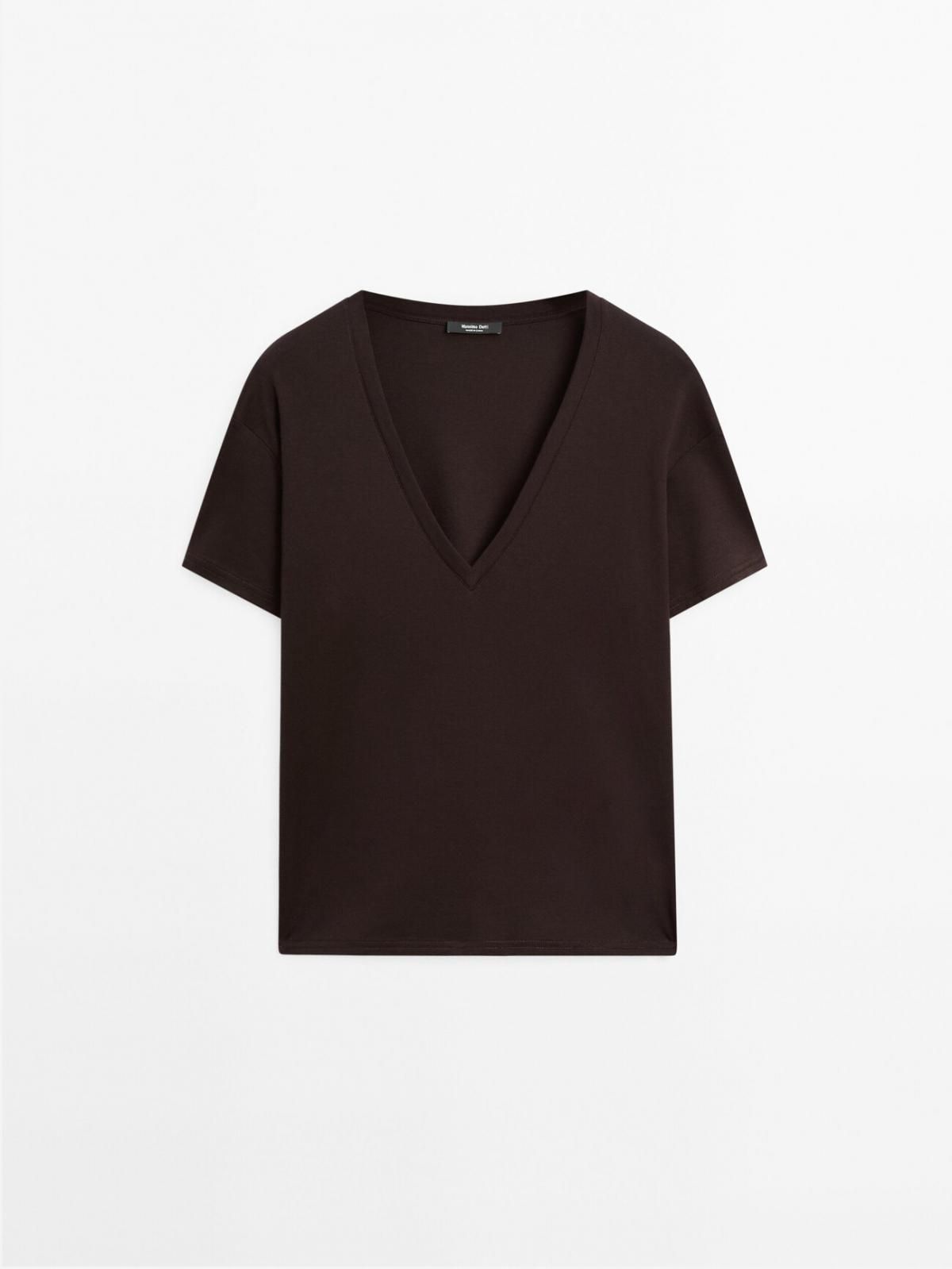 마시모두띠 미니멀 브이넥 100 코튼 반팔 티셔츠 6831/935 BROWN - 메인 이미지