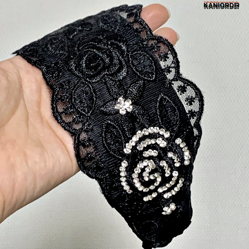 두꺼운 헤어밴드 큐빅 머리띠 꽃 레이스 세안 앞머리고정 넓은머리띠 블랙 - 상품 이미지