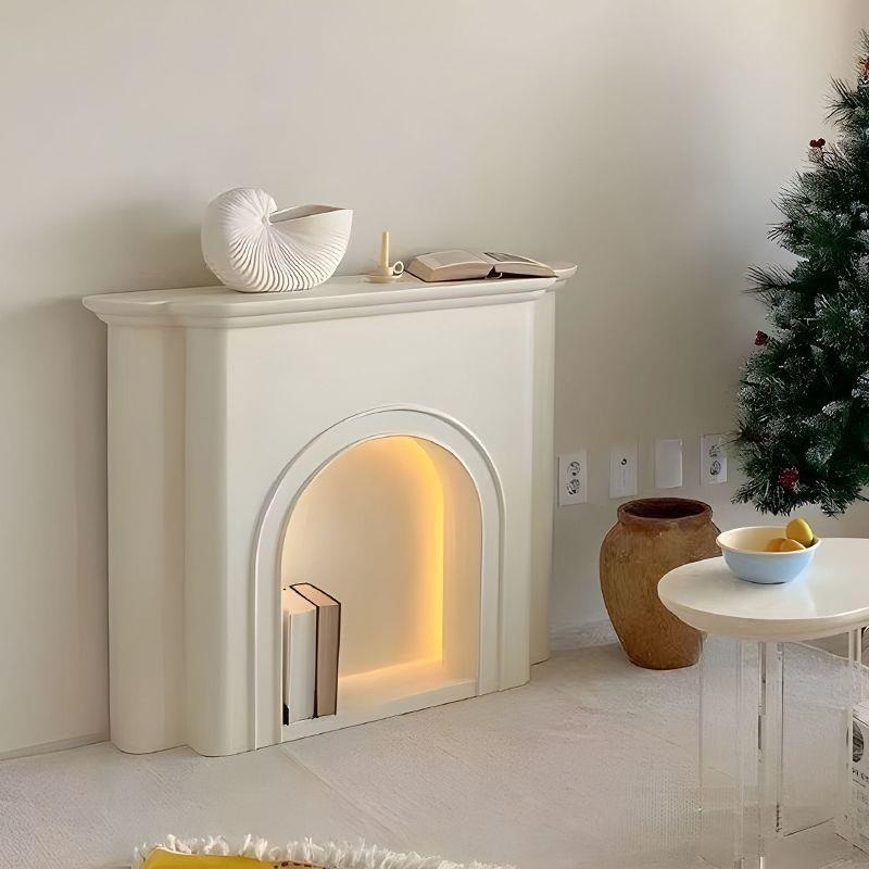 거실 벽난로 콘솔 선반 벽난로콘솔 현관 LED 장식 클라우드 벽난로 화이트 90cm - 상품 이미지