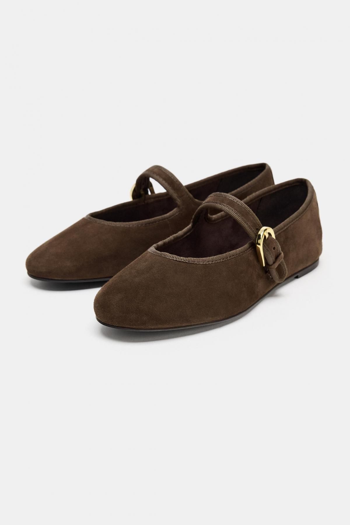자라 스웨이드 메리제인 발레리나 플랫슈즈 2537/610 CHOCOLATE BROWN - 상세 이미지 4