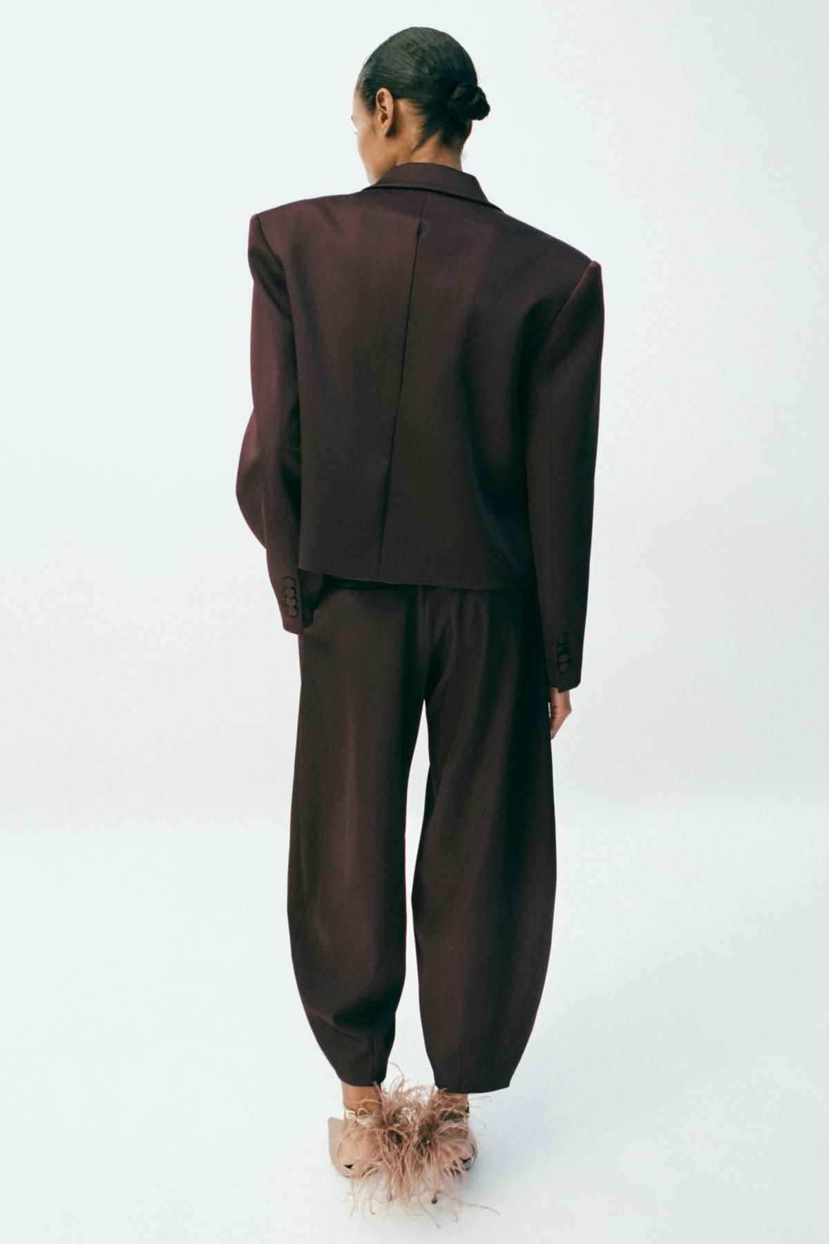 자라 새틴 캐롯핏 테크니컬 슬랙스 팬츠 9527/606 DARK BROWN - 상세 이미지 4