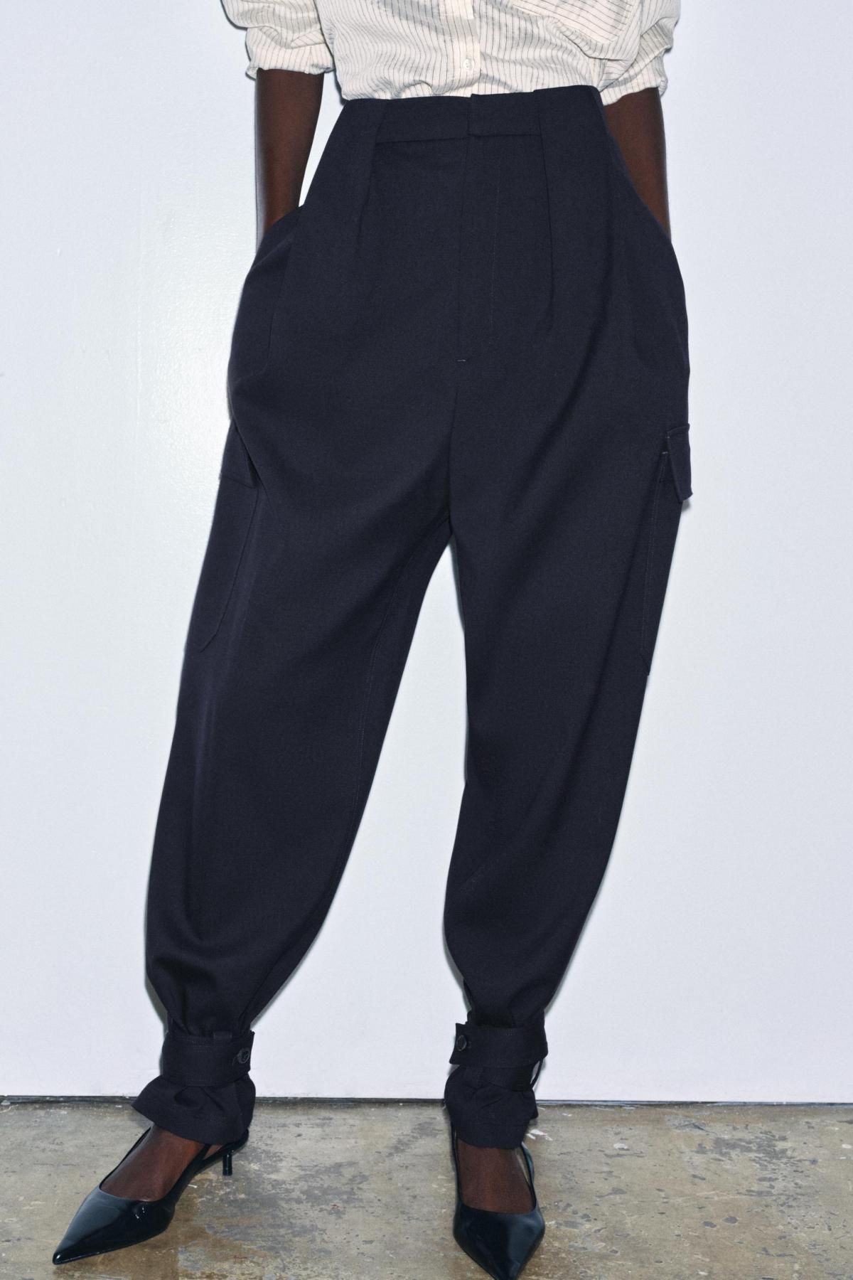자라 울 혼방 하이라이즈 카고 와이드 팬츠 9182/041 DARK NAVY - 메인 이미지