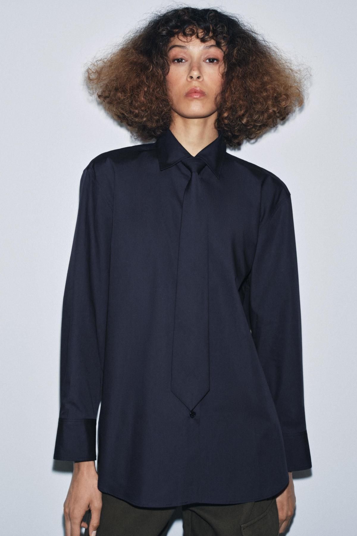 자라 테크니컬 블랙 타이 포플린 셔츠 9498/876 NAVY BLUE - 상세 이미지 3