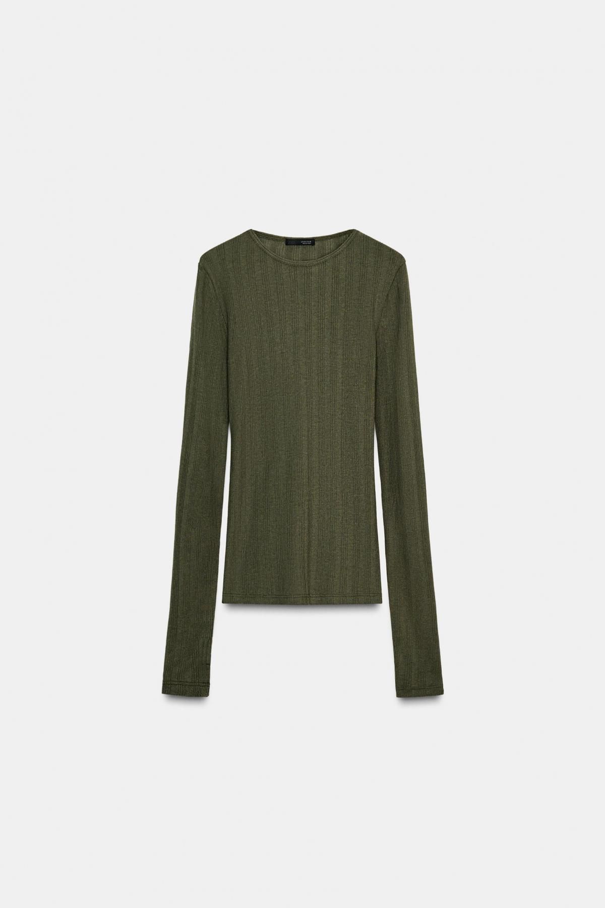 자라 소프트 골지 슬림핏 긴팔 티셔츠 5039/848 DARK GREEN - 메인 이미지