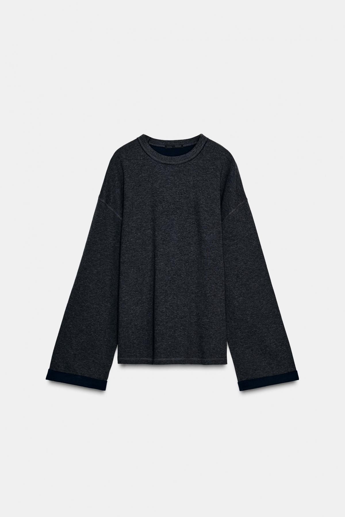자라 오버사이즈 라운드넥 긴팔 티셔츠 0858/804 DARK GREY MARL - 메인 이미지