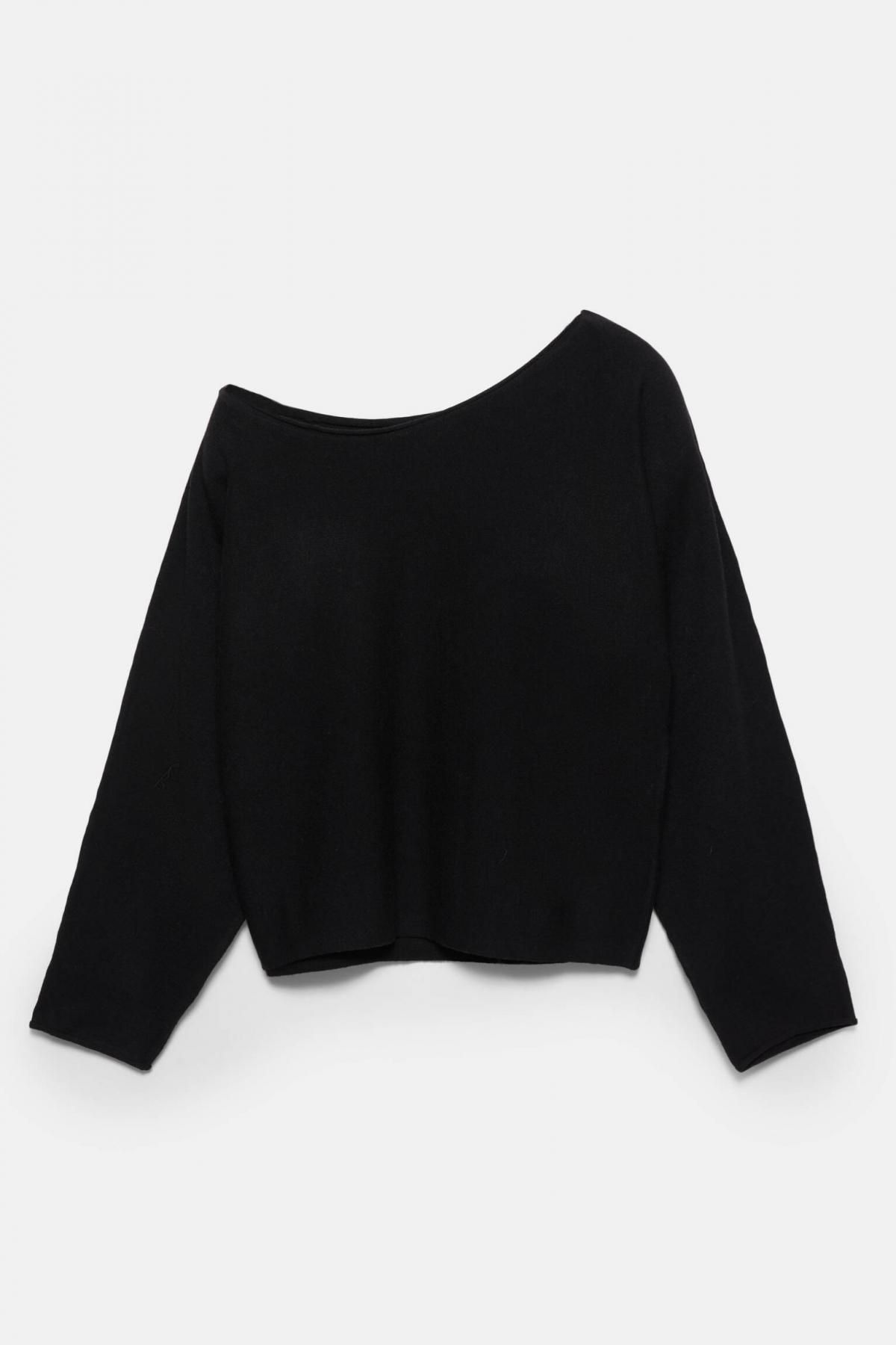 풀앤베어 비대칭 소프트 라운드넥 니트 스웨터 7550/383 BLACK - 상품 이미지