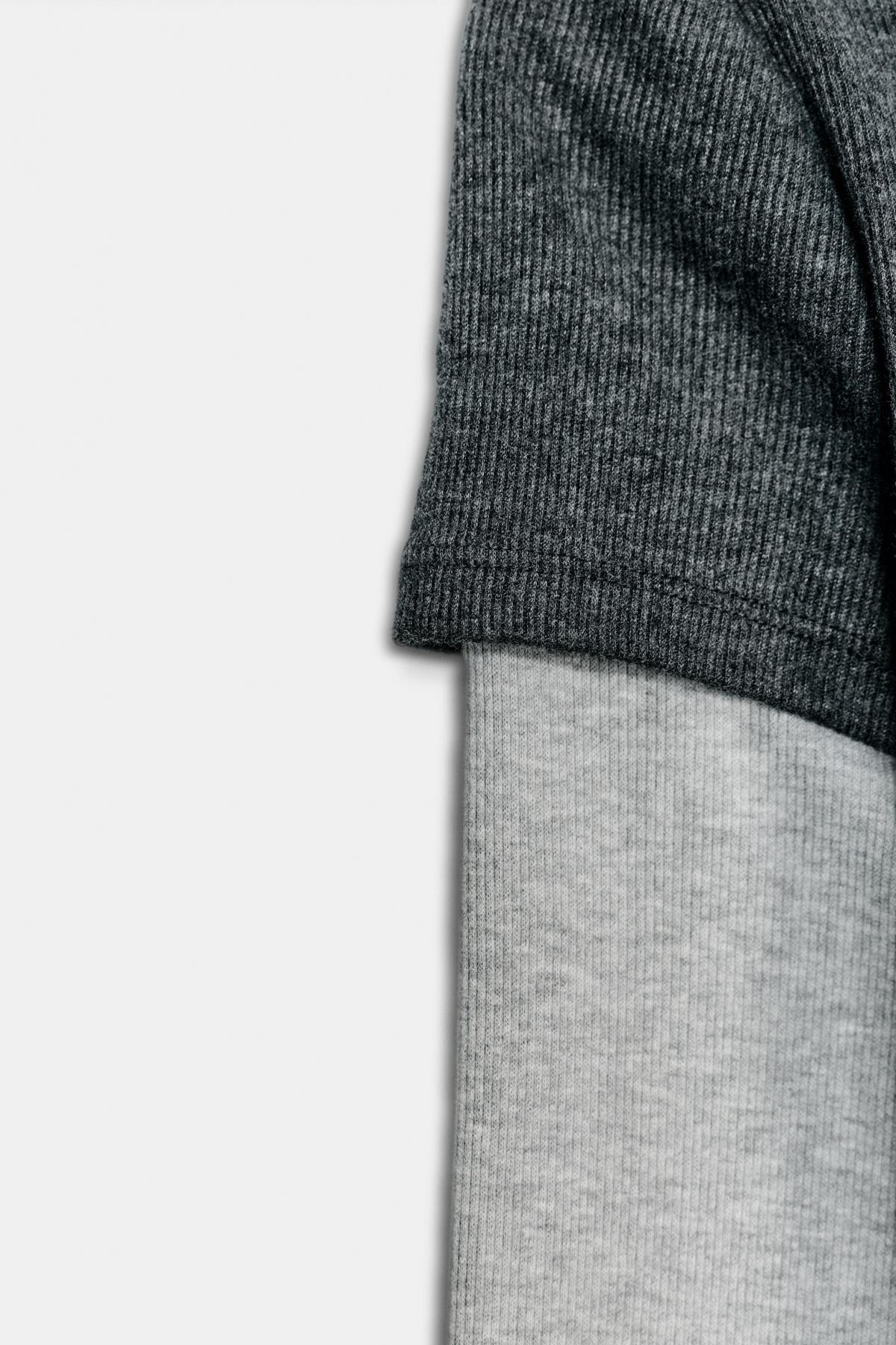 자라 더블 레이어드 슬림핏 긴팔 티셔츠 0085/848 GREY MARL - 상세 이미지 5