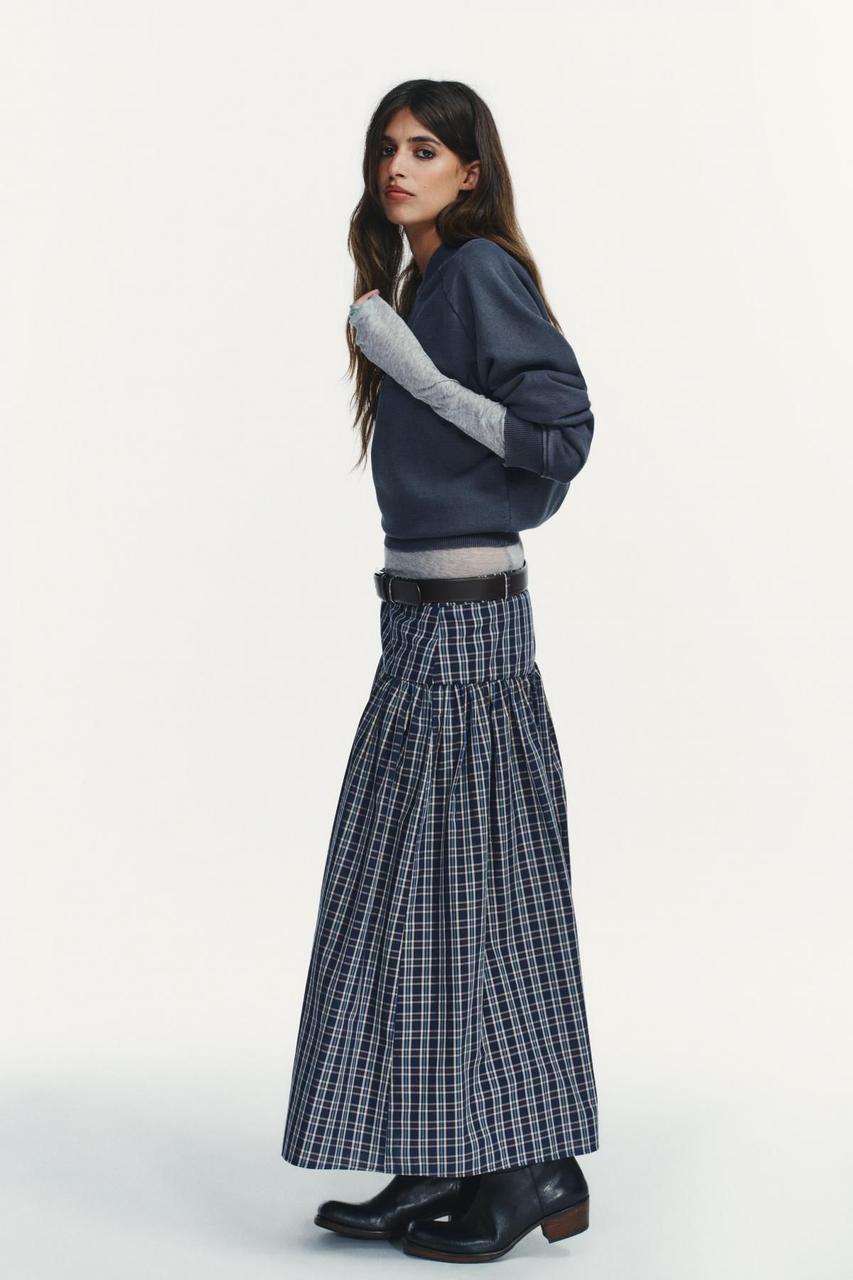 자라 체크 플리츠 벨트 미디 스커트 6929/522 BLUE / NAVY - 상세 이미지 5