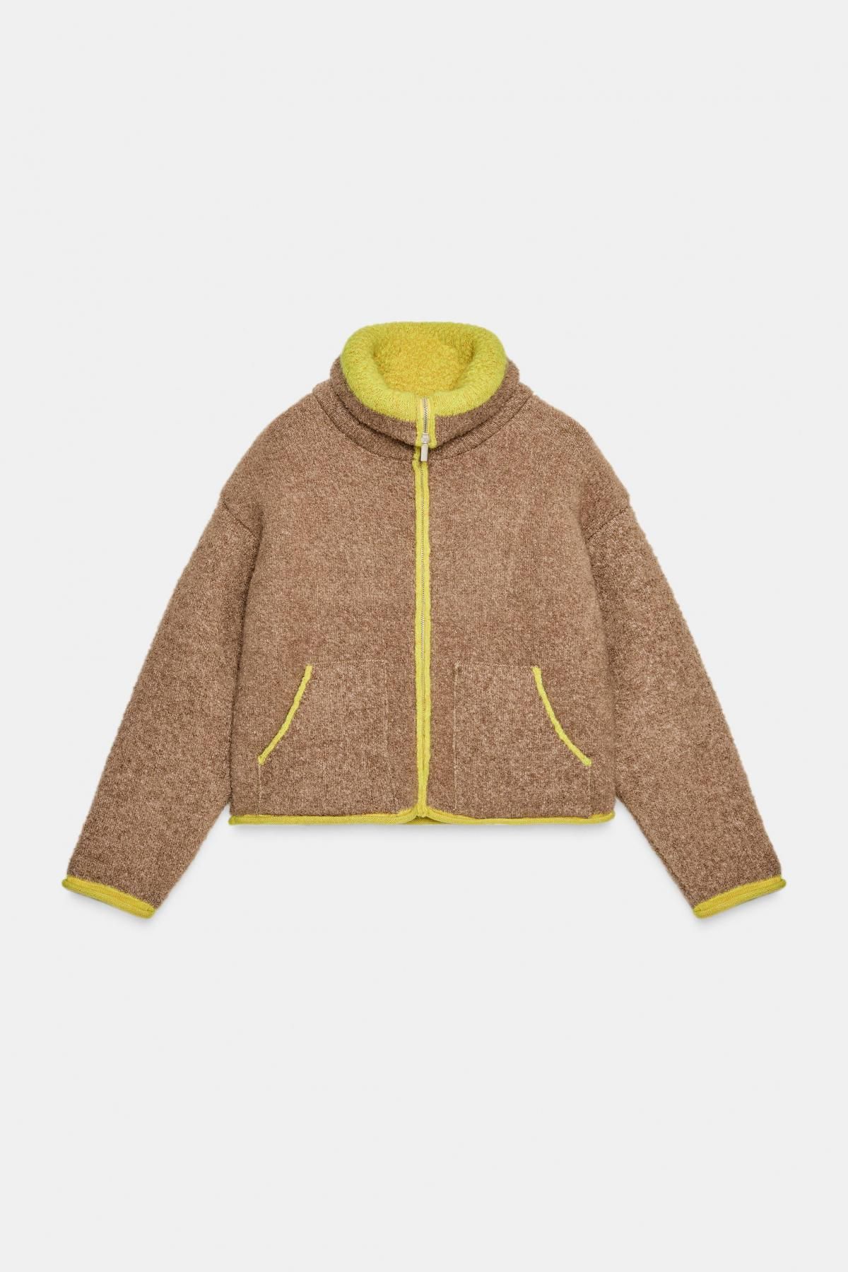 자라 콘트라스트 하이넥 집업 가디건 5802/116 BEIGE - 메인 이미지
