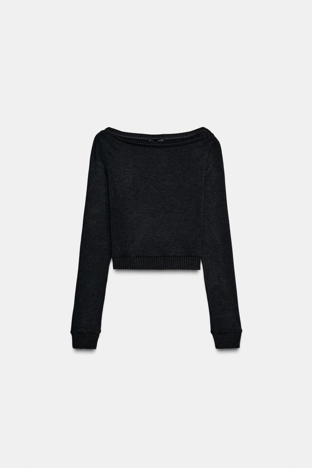 자라 소프트 크롭 보트넥 긴팔 티셔츠 5039/857 ANTHRACITE GREY - 메인 이미지