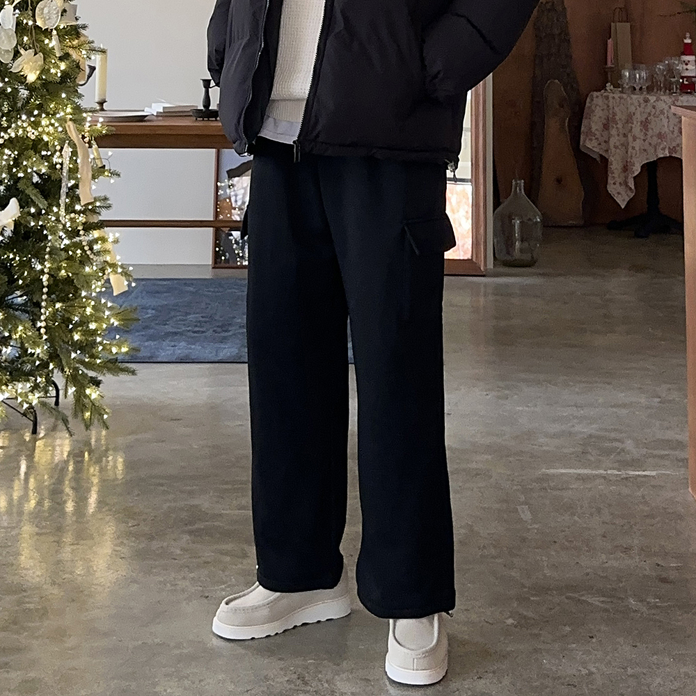 남자 기모바지 카고 와이드 밴딩 팬츠 남자 겨울바지 - 상세 이미지 2