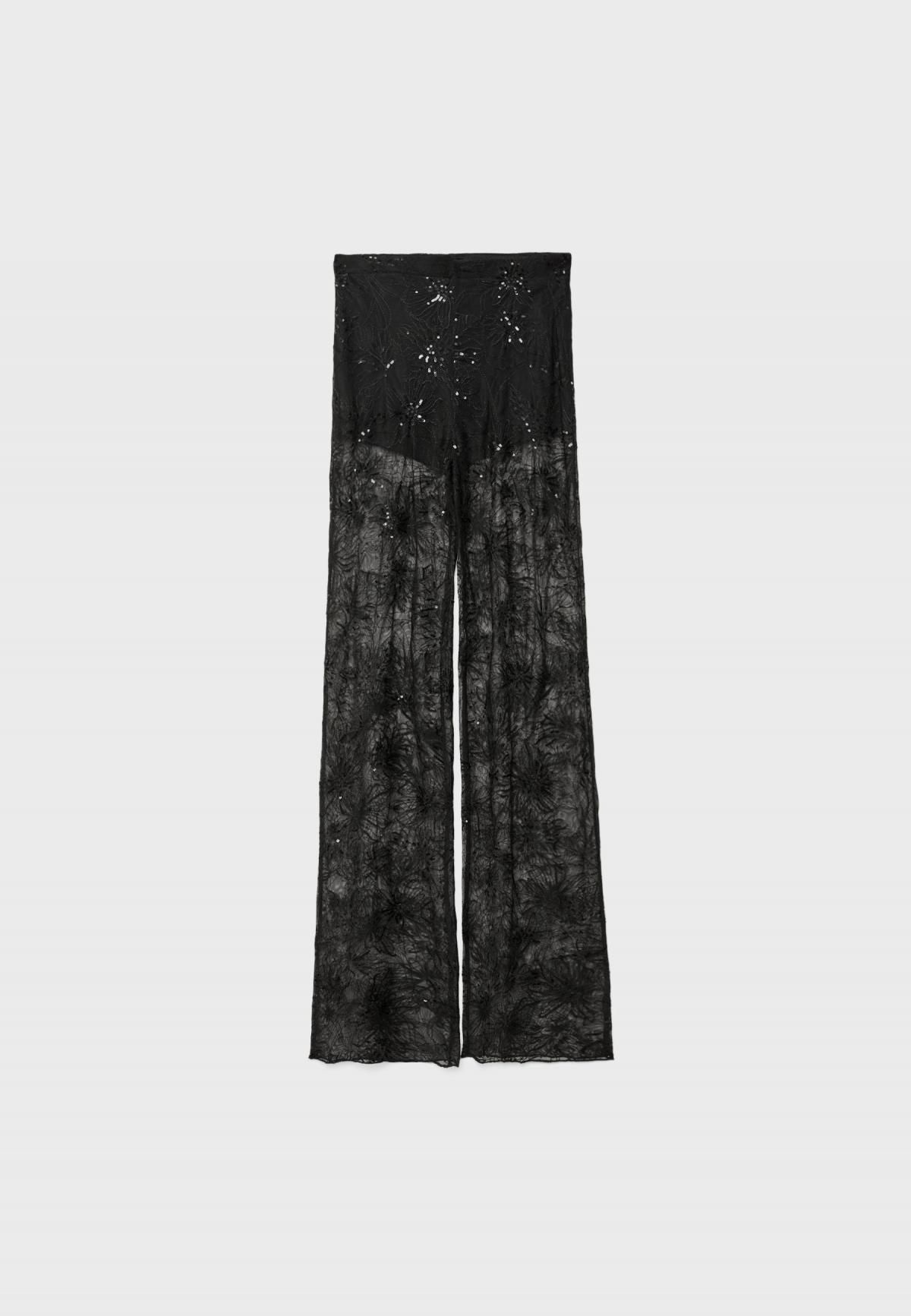 스트라디바리우스 시퀸 플라워 자수 시스루 와이드 팬츠 4534/775 BLACK - 상세 이미지 2