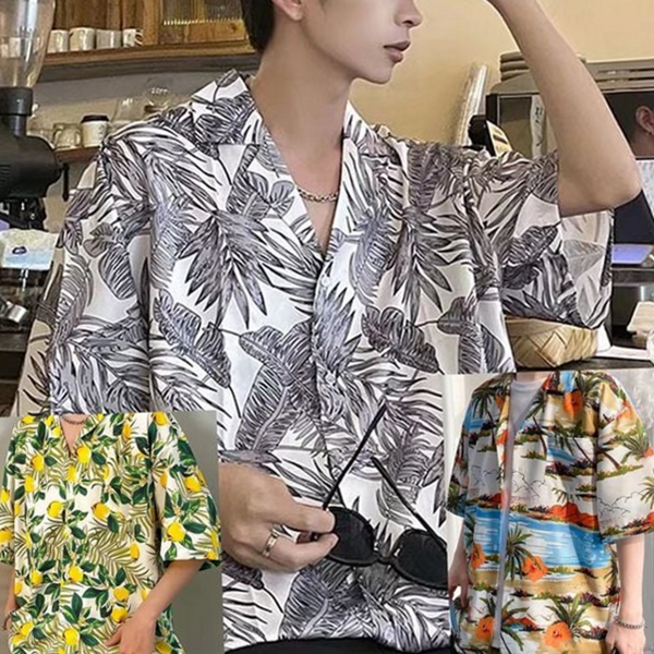 루즈핏 남성 하와이안 셔츠 레몬트리 반팔 커플 셔츠 - 상품 이미지
