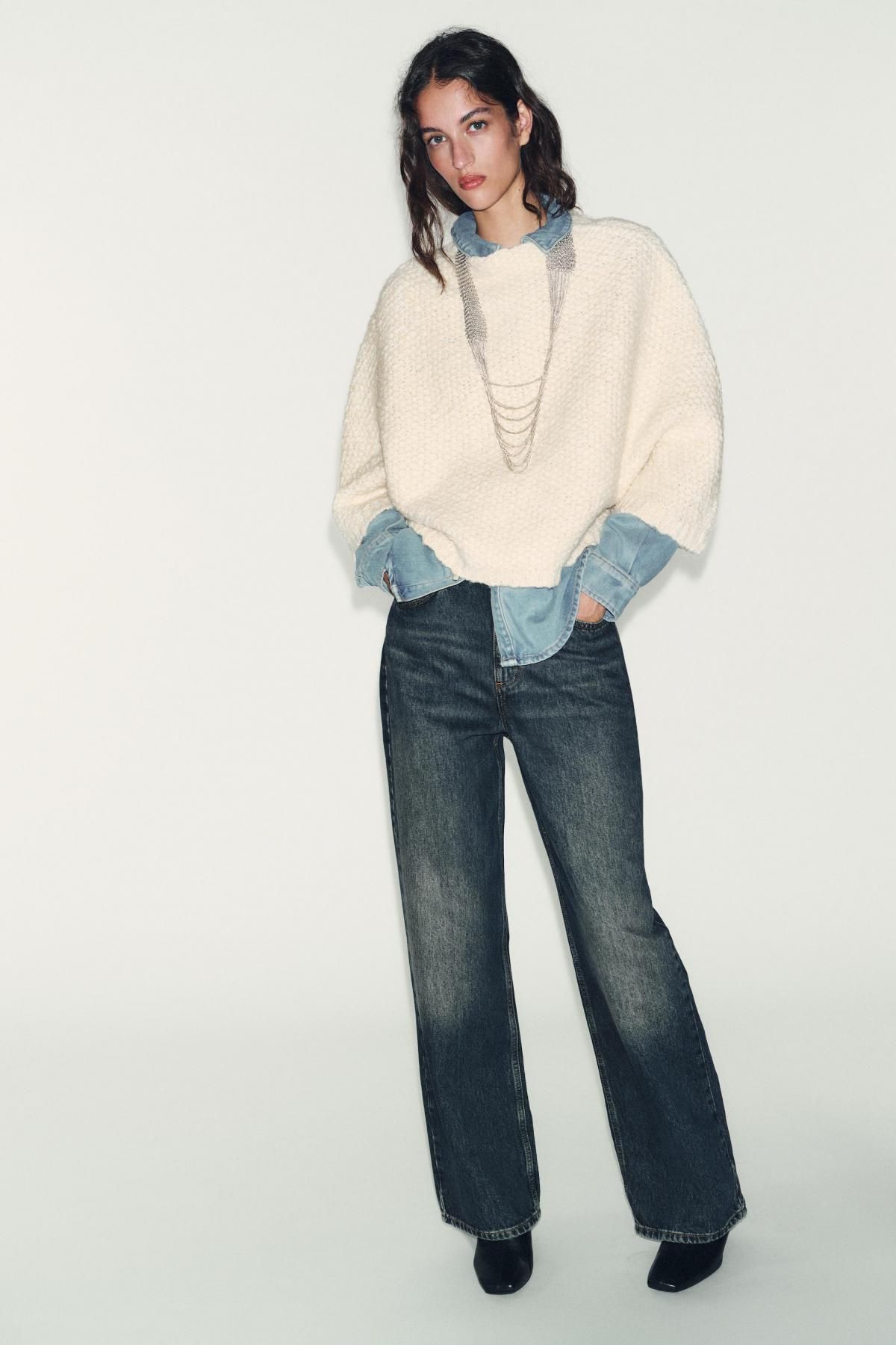 자라 라운드넥 니트 케이프 스웨터 아이보리 2756/139 ECRU - 상세 이미지 2