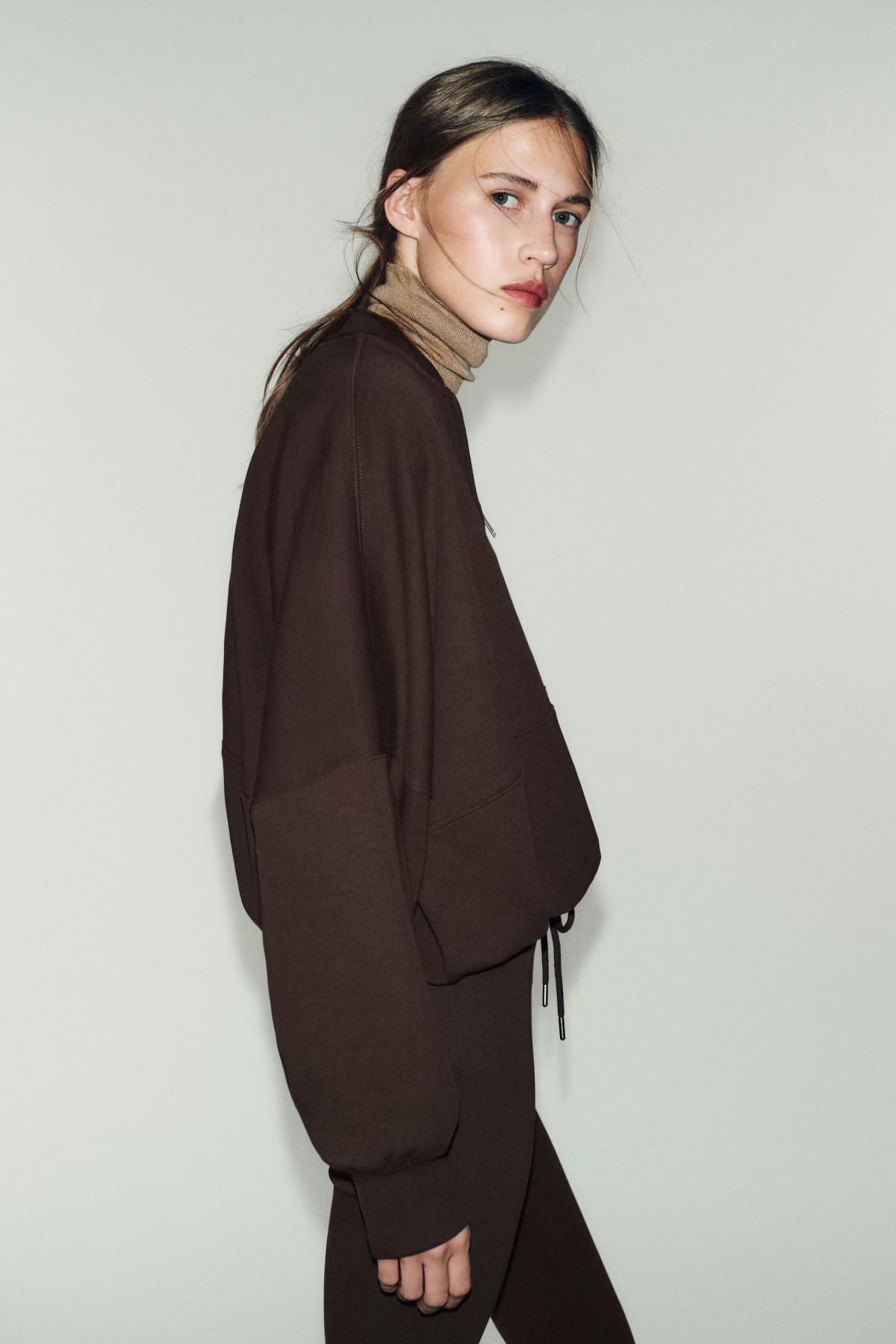 자라 스트레치 니트 집업 봄버 재킷 3641/850 BROWN - 상세 이미지 5