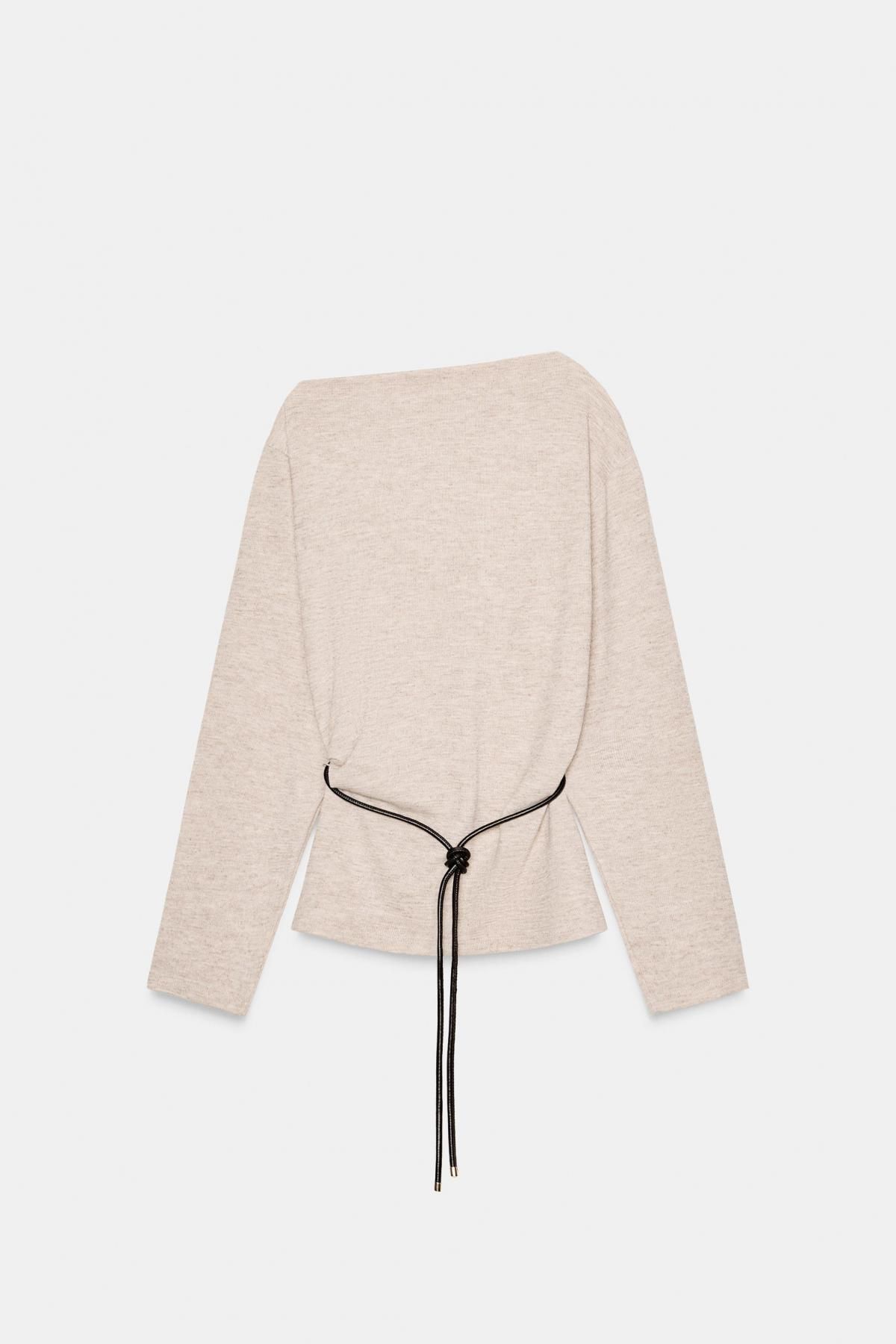 자라 비대칭 텍스처 벨트 긴팔 탑 1165/548 BEIGE MARL - 메인 이미지