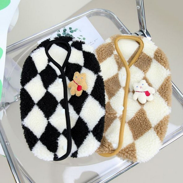 체크 강아지 플리스 조끼 아가일 강아지 양털 조끼 실내복