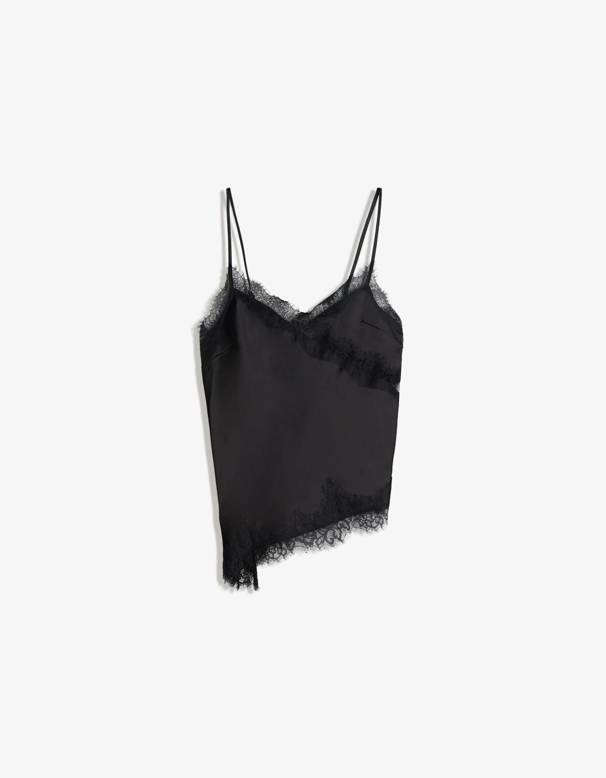 버쉬카 트렌디 새틴 비대칭 스트랩 탑 8817/692 BLACK - 상품 이미지