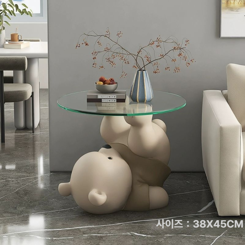 크림 곰 스탠딩 장식품 거실 침실 소파 테이블 집들이 선물 굽은 다리 곰-브라운 - 상품 이미지