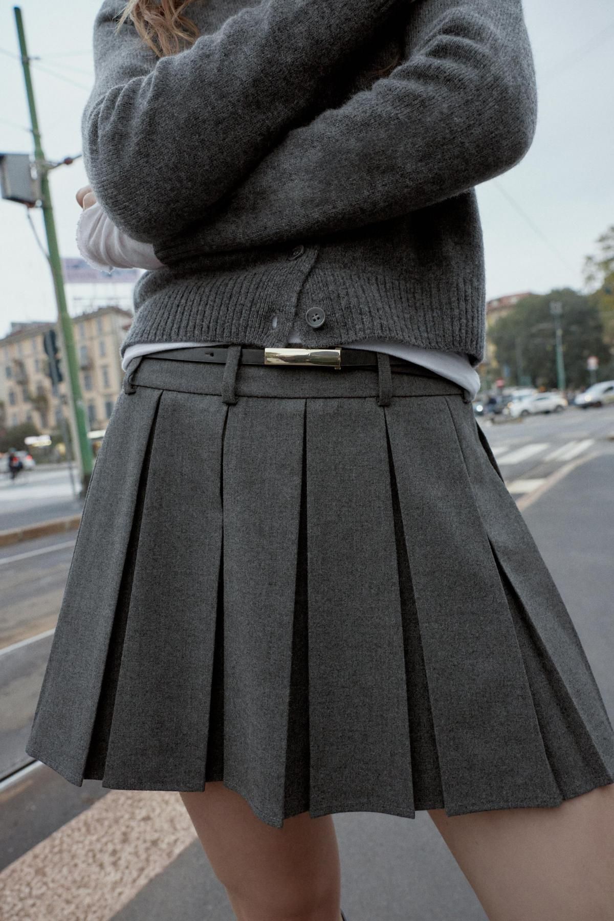 자라 플리츠 벨트 미니 스커트 팬츠 8372/516 DARK GREY - 상세 이미지 3
