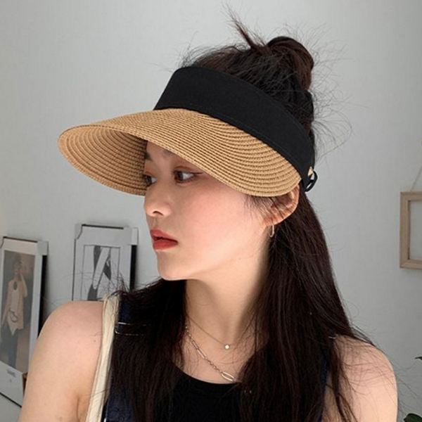 와이드챙 여성 밀짚 모자 휴양지 여름 밀짚 모자 데일리 - 상품 이미지