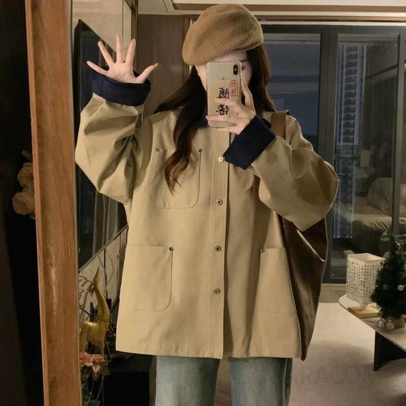 여성 카라 루즈핏 오버핏 박시핏 배색소매 데일리 캐주얼 간절기 아방핏 자켓 점퍼 재킷 바람막이 아우터 봄 가을 - 메인 이미지