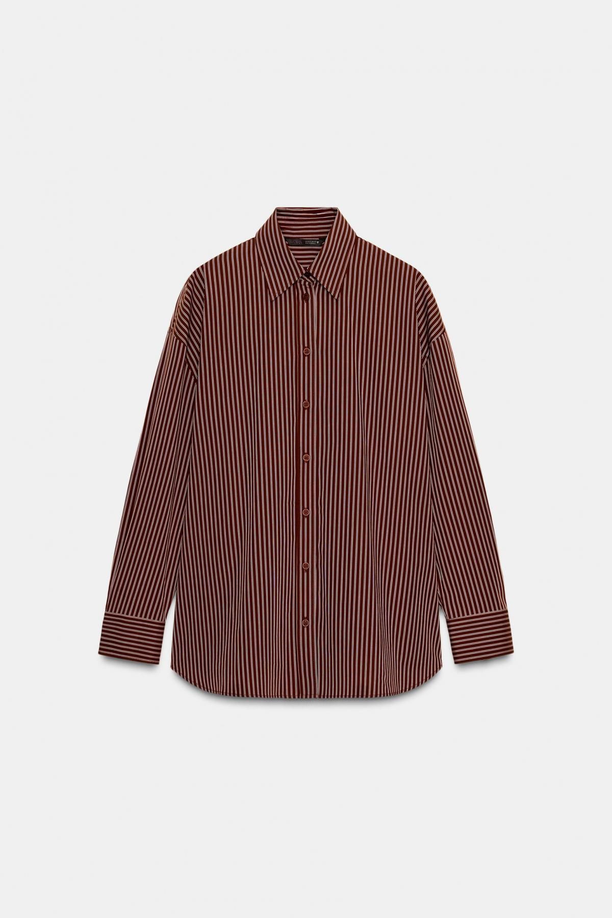 자라 한정판 스트라이프 실크 긴팔 셔츠 9503/039 BURGUNDY - 메인 이미지