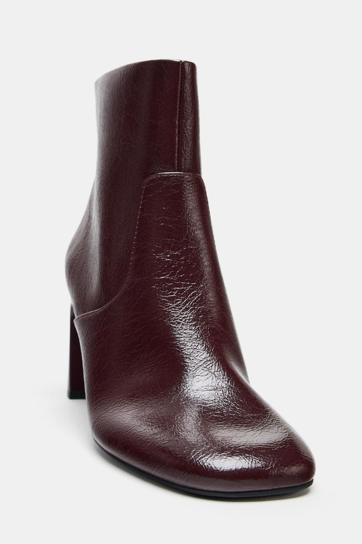자라 프리미엄 버건디 스틸레토 하이힐 앵클부츠 3160/610 BURGUNDY RED - 상세 이미지 5