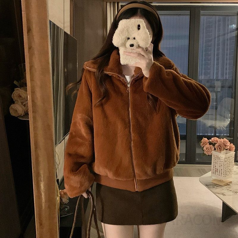 여성 빅사이즈 겨울 따뜻한 보아 덤블 퍼 플리스 하이넥 루즈핏 숏 항공 점퍼 데일리 아우터 캐주얼 자켓 - 상세 이미지 3