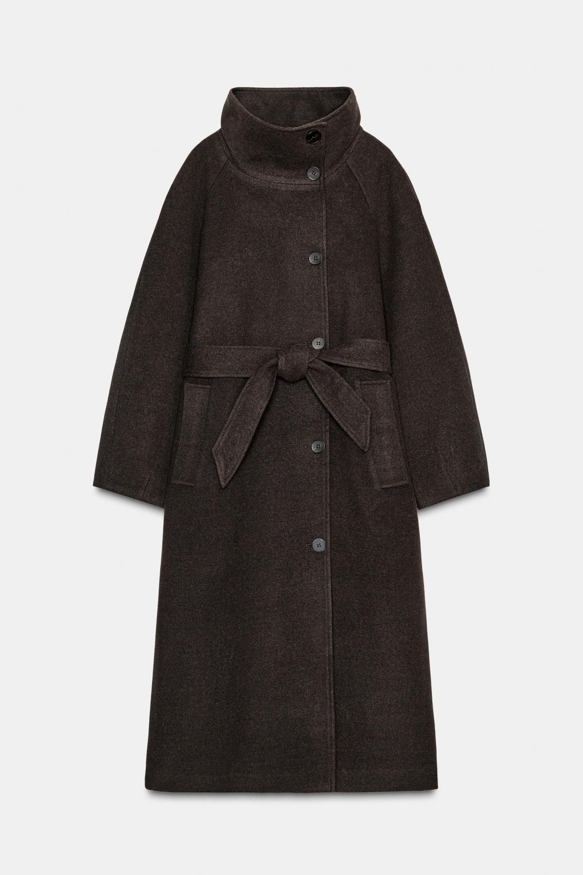 자라 소프트 하이넥 벨트 롱 코트 3046/369 BROWN - 메인 이미지
