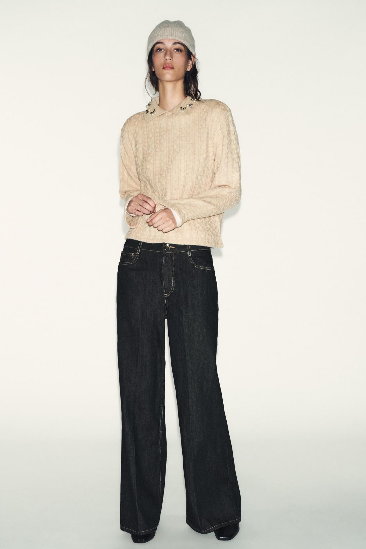자라 주얼카라 라운드넥 케이블 니트 스웨터 1067/649 LIGHT BEIGE - 상세 이미지 2
