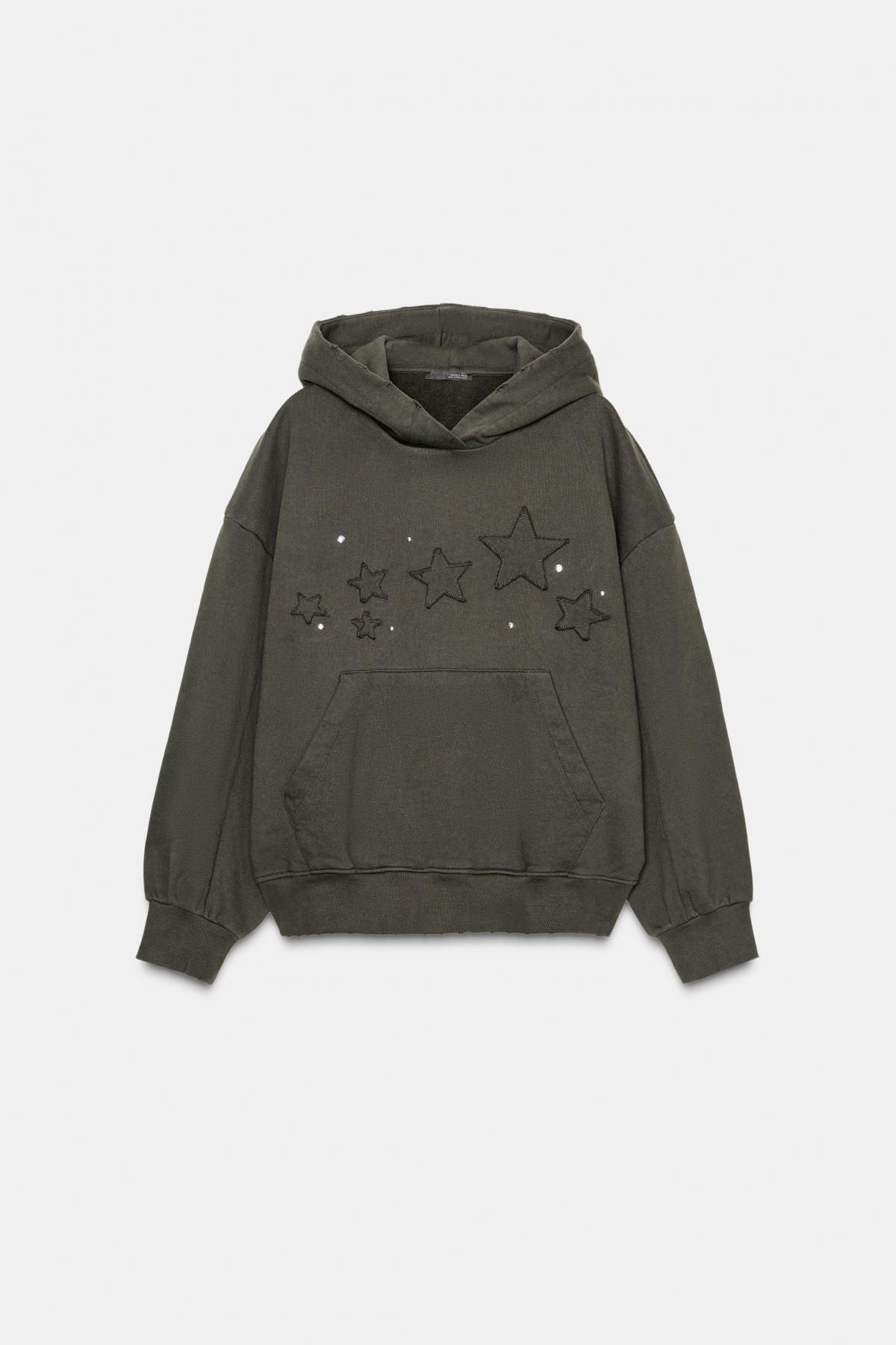 자라 스타 스터드 워싱 후드 스웨트셔츠 4174/032 DARK BROWN - 메인 이미지