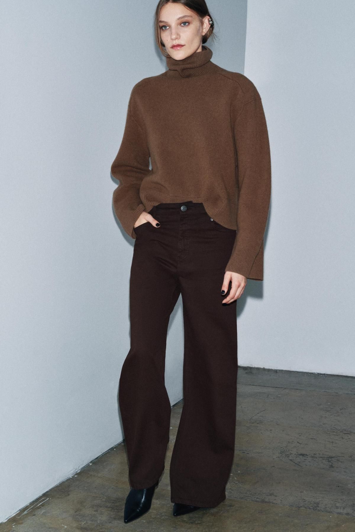 자라 하이웨이스트 와이드핏 데님 팬츠 8307/251 BROWN - 상세 이미지 3