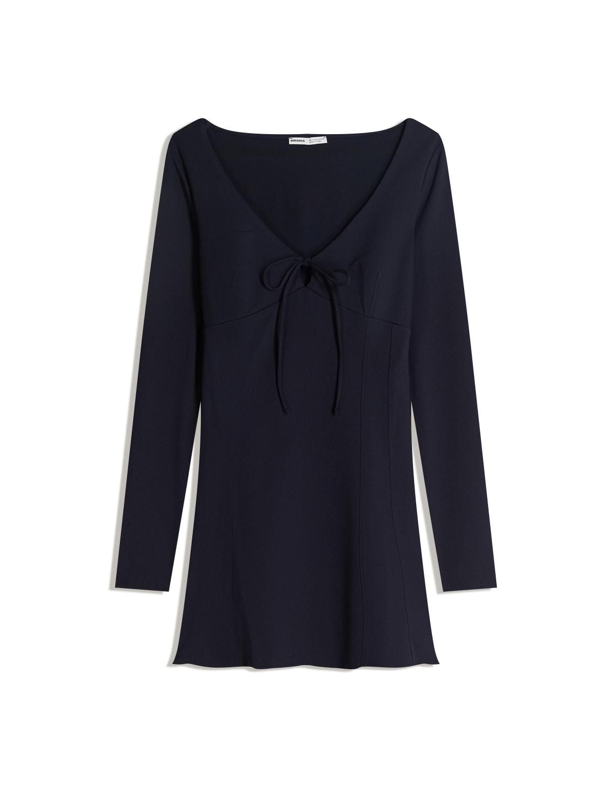 버쉬카 브이넥 리본 미니 원피스 5641/187 NAVY - 상세 이미지 2