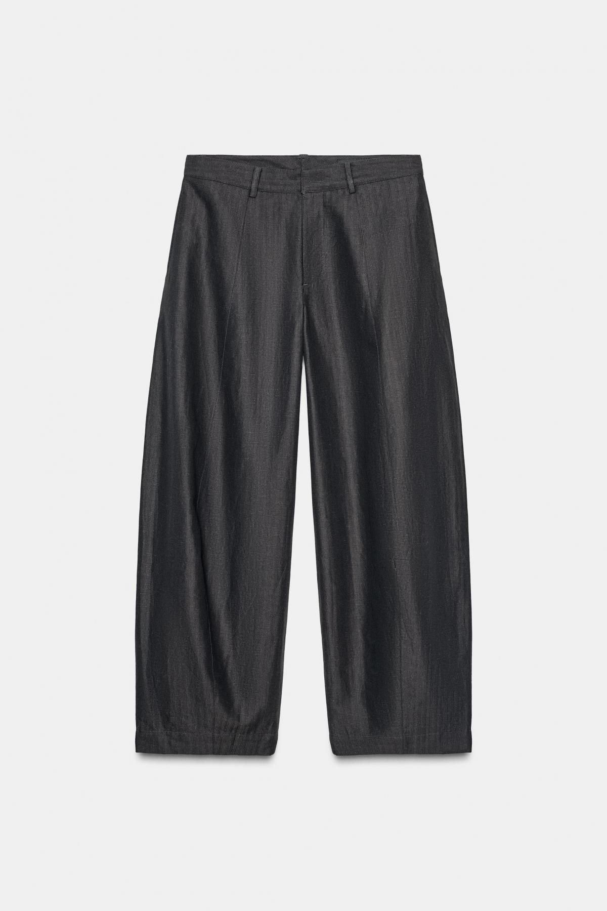 자라 와이드 스트라이프 코튼 린넨 팬츠 7627/246 GREY MARL - 상세 이미지 5