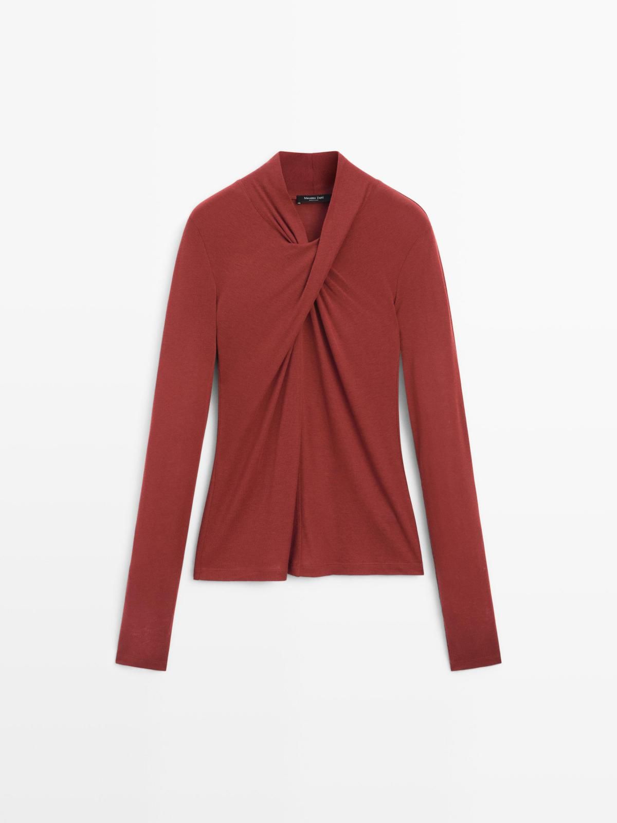 마시모두띠 라이오셀 울 브이넥 크로스 탑 6273/574 DARK PINK - 상품 이미지