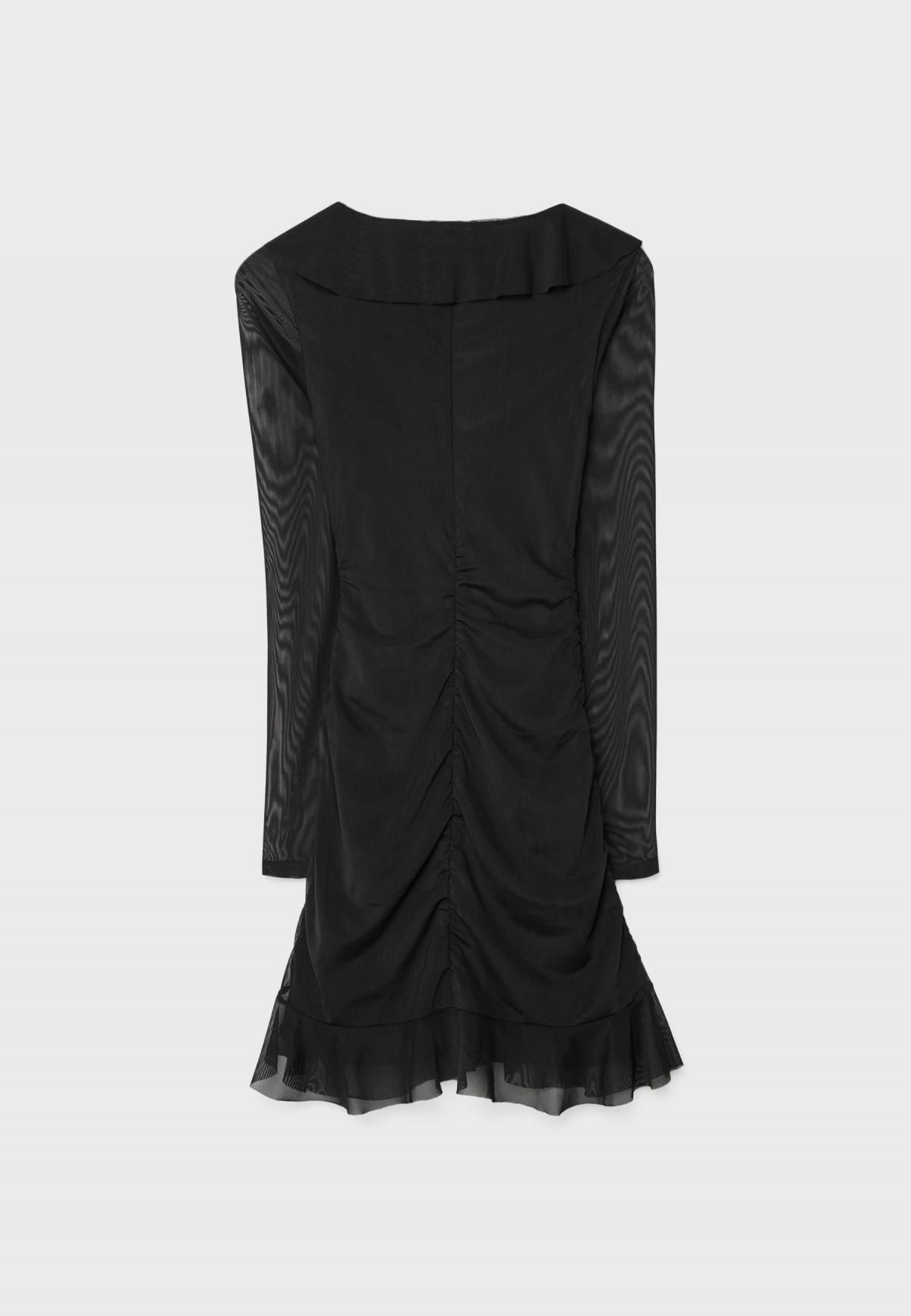 스트라디바리우스 블랙 브이넥 러플 튤 미니 원피스 6378/172 BLACK - 상세 이미지 2