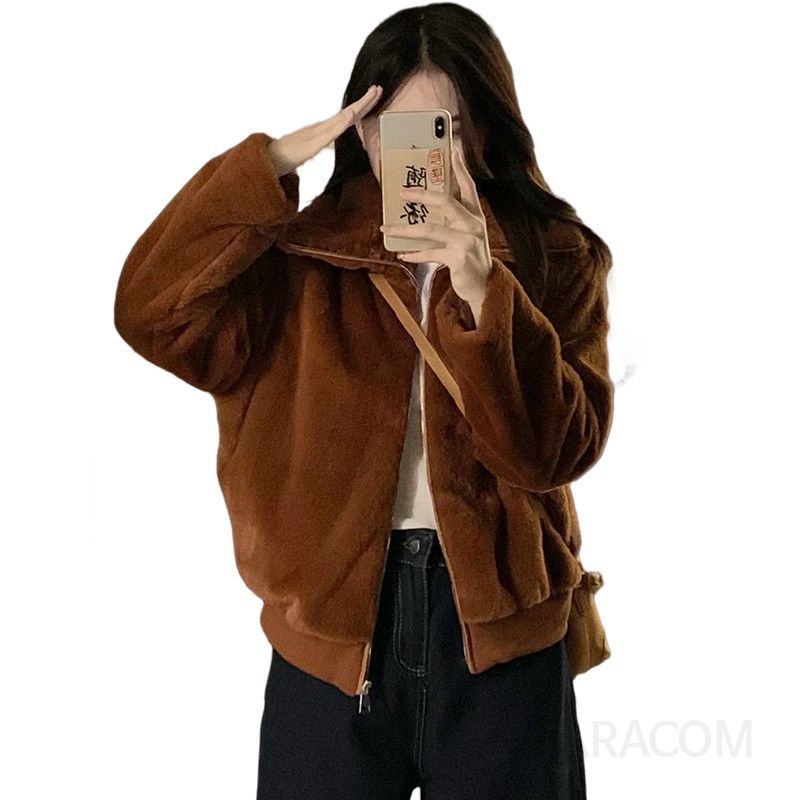 여성 빅사이즈 겨울 따뜻한 보아 덤블 퍼 플리스 하이넥 루즈핏 숏 항공 점퍼 데일리 아우터 캐주얼 자켓 - 상세 이미지 5