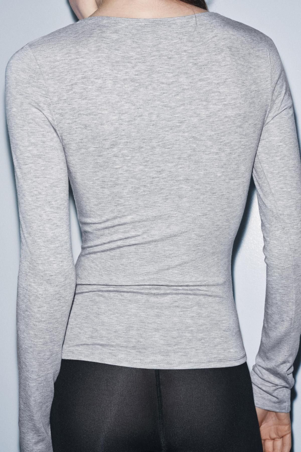 자라 슬림핏 라운드넥 테크니컬 긴팔 티셔츠 3641/750 GREY MARL - 상세 이미지 4